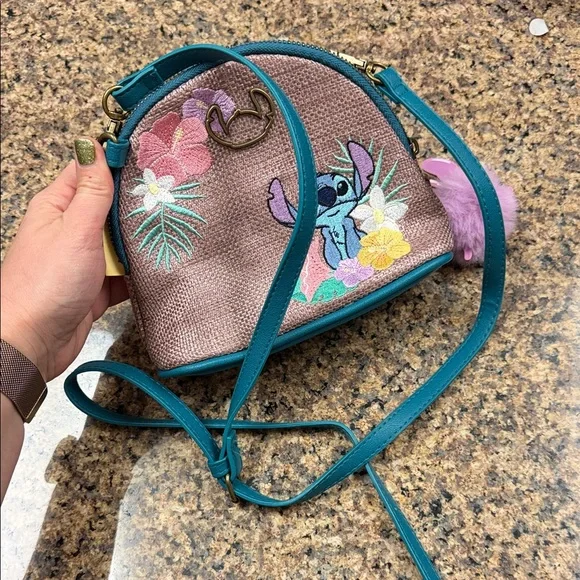 Stitch Crossbody Bag with Teal and Pink Accents - Picture 7 of 7